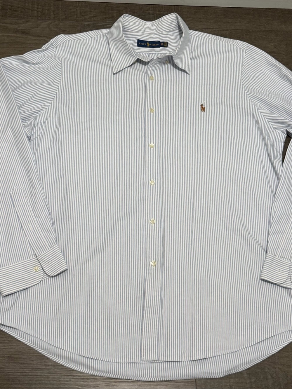 Ralph Lauren Mens XXL Blue White Striped Oxford Button Down Shirt 100% Cotton